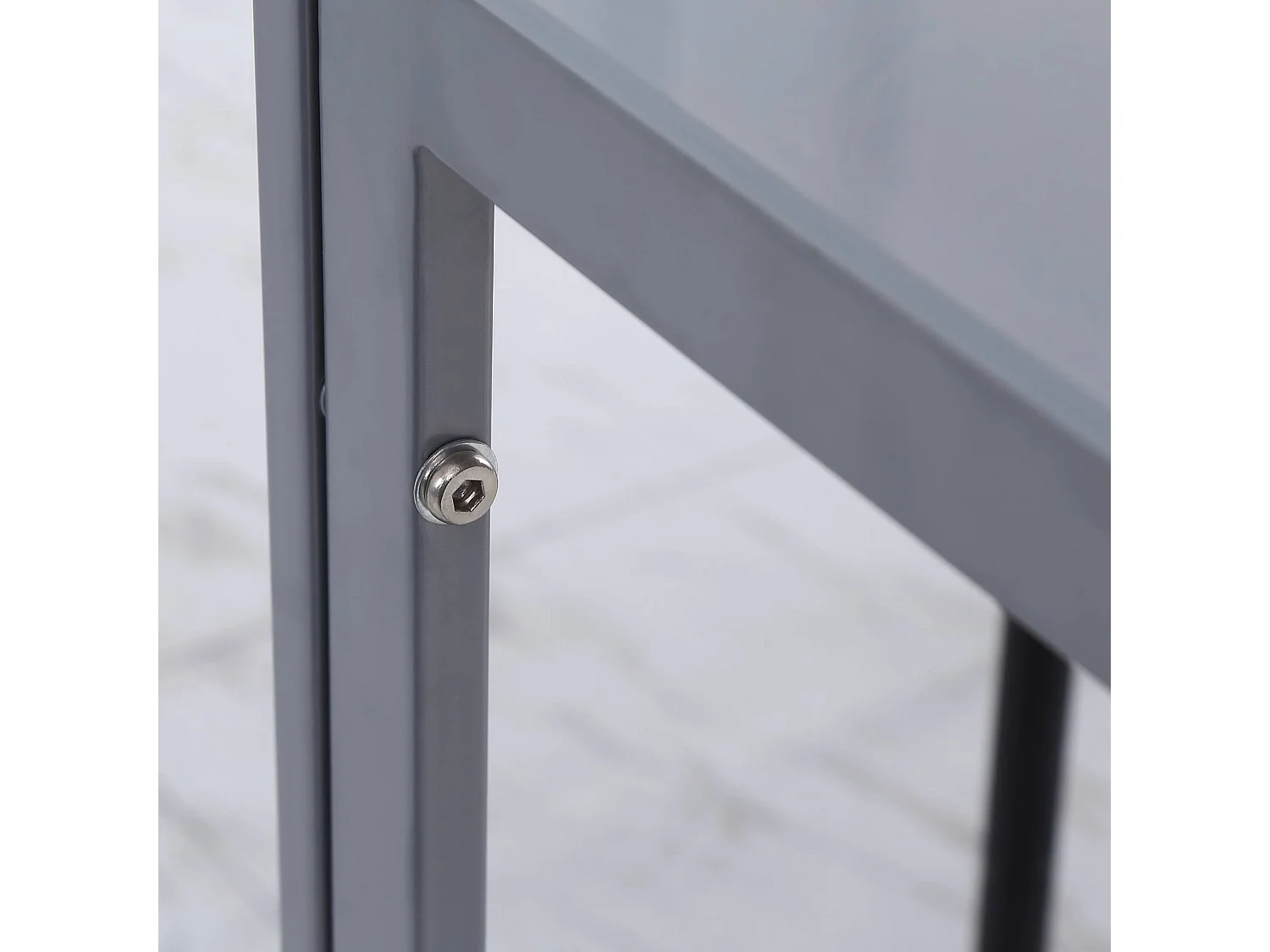 Tavolo da pranzo quadrato in metallo e vetro 75x75x75cm grigio