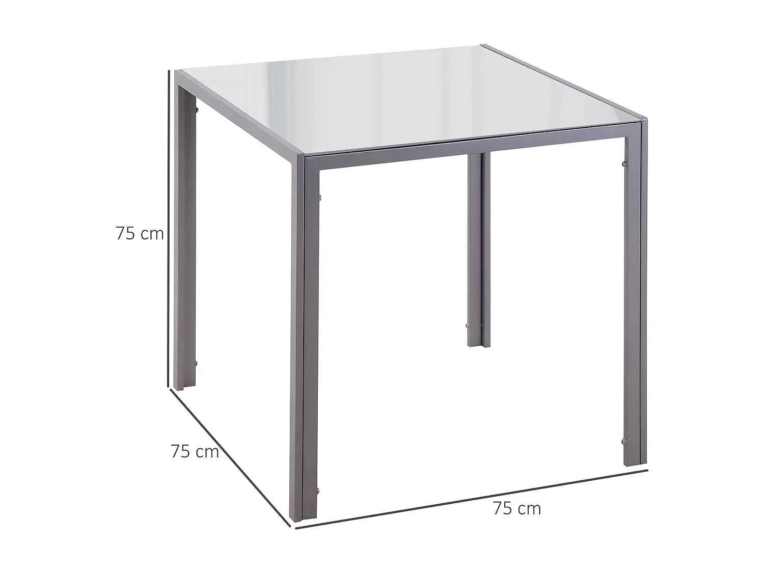 Tavolo da pranzo quadrato in metallo e vetro 75x75x75cm grigio