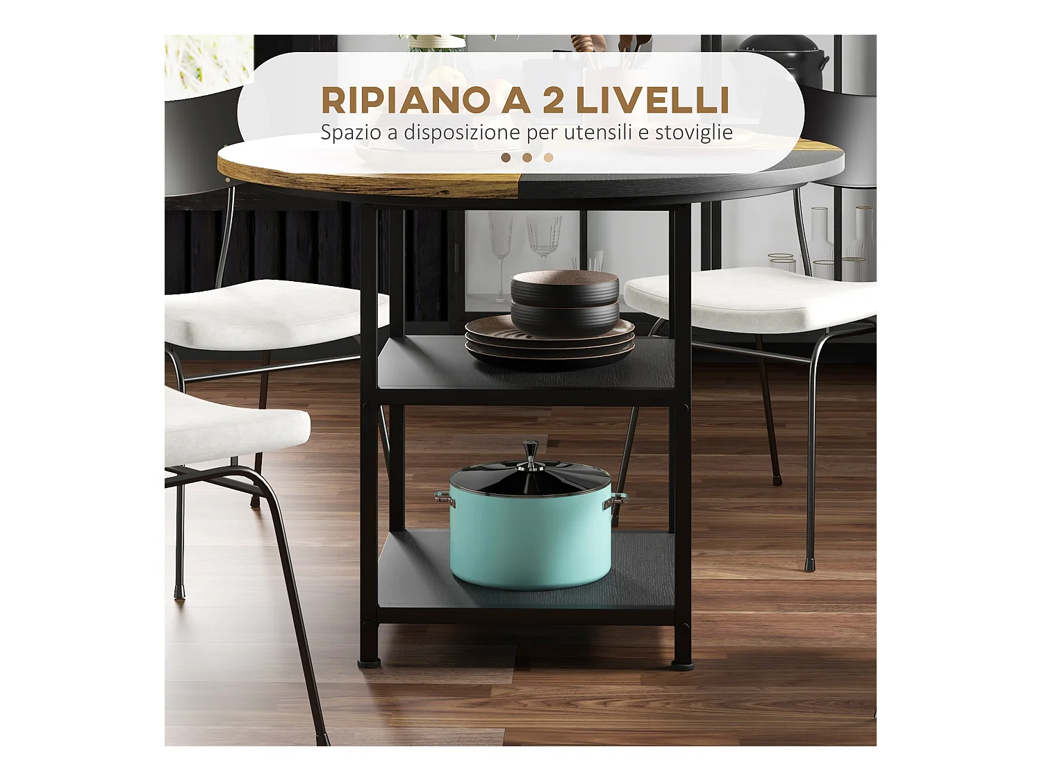 Tavolo da pranzo per 4-6 persone con 2 ripiani integrati