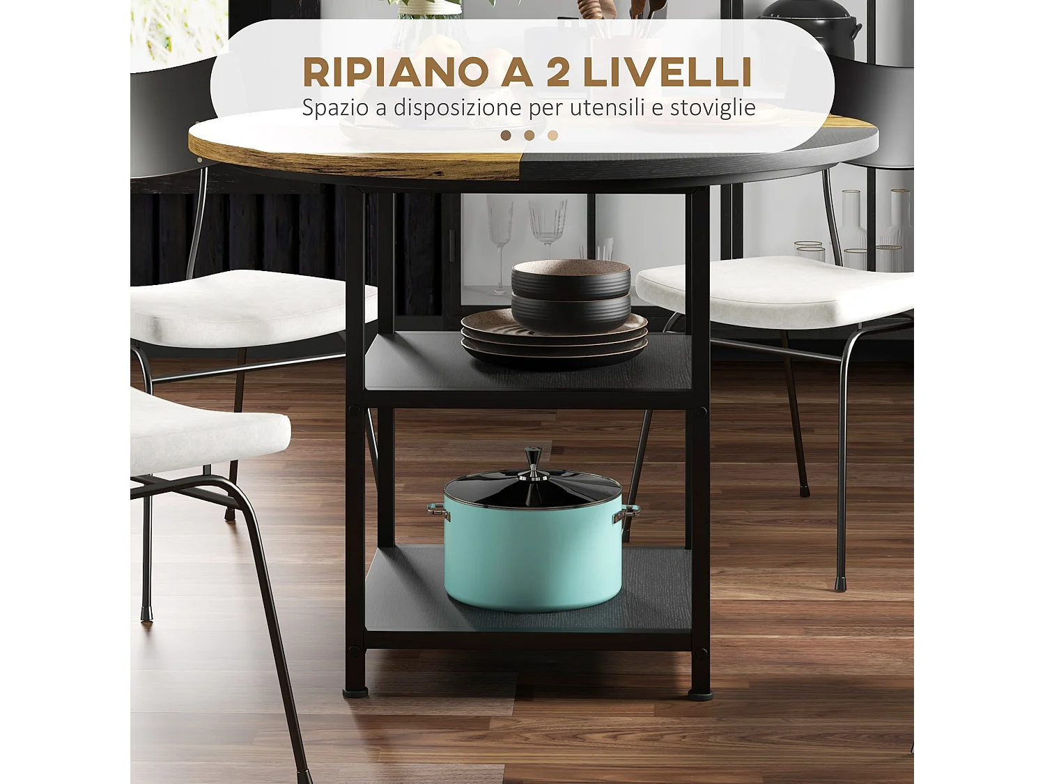 Tavolo da pranzo per 4-6 persone con 2 ripiani integrati