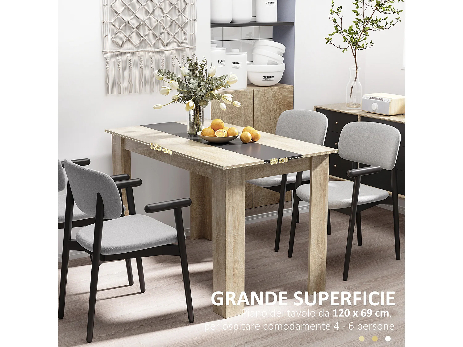 Tavolo da pranzo moderno per 4-6 persone 120x69x75cm nero e legno