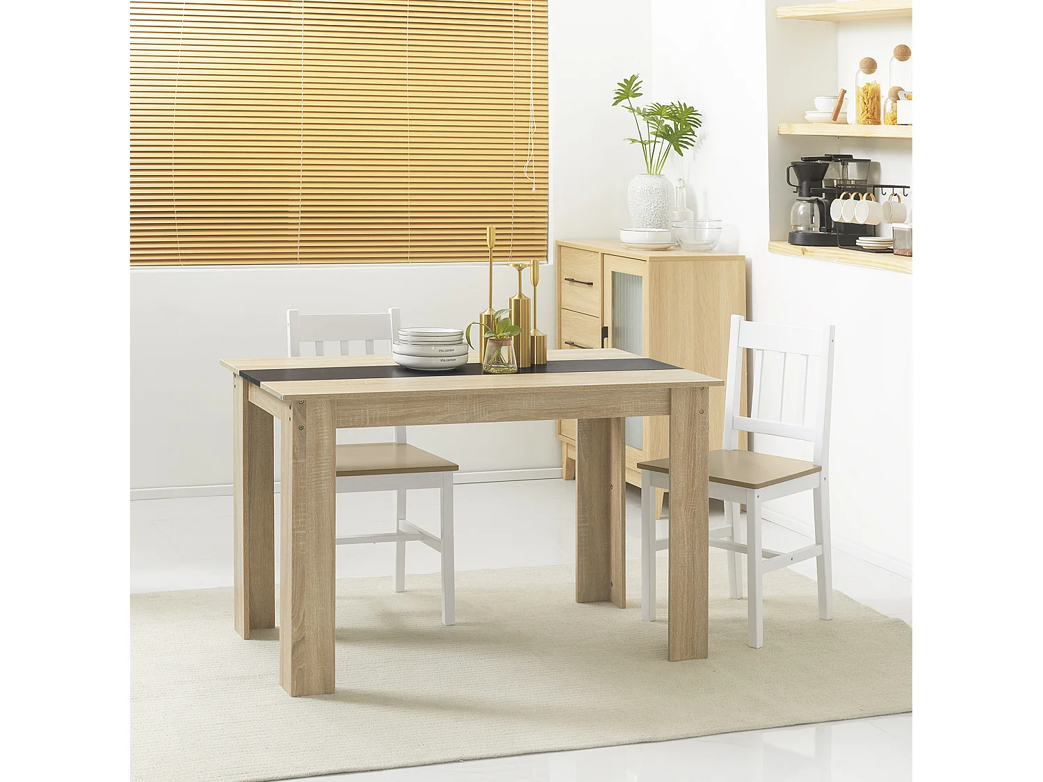 Tavolo da pranzo moderno per 4-6 persone 120x69x75cm nero e legno