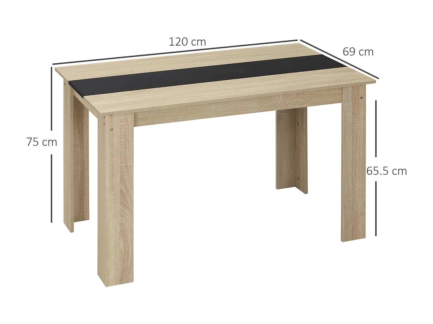 Tavolo da pranzo moderno per 4-6 persone 120x69x75cm nero e legno