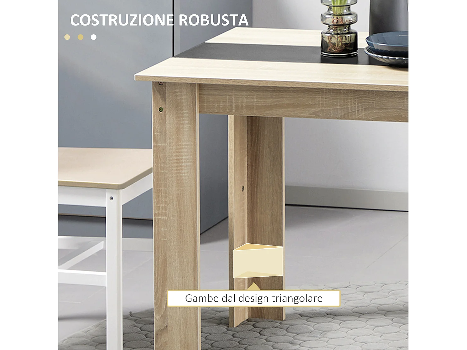 Tavolo da pranzo moderno per 4-6 persone 120x69x75cm nero e legno