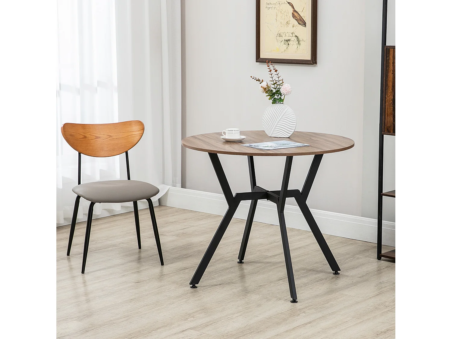 Tavolo rotondo da soggiorno per 2 in legno e acciaio nero marrone