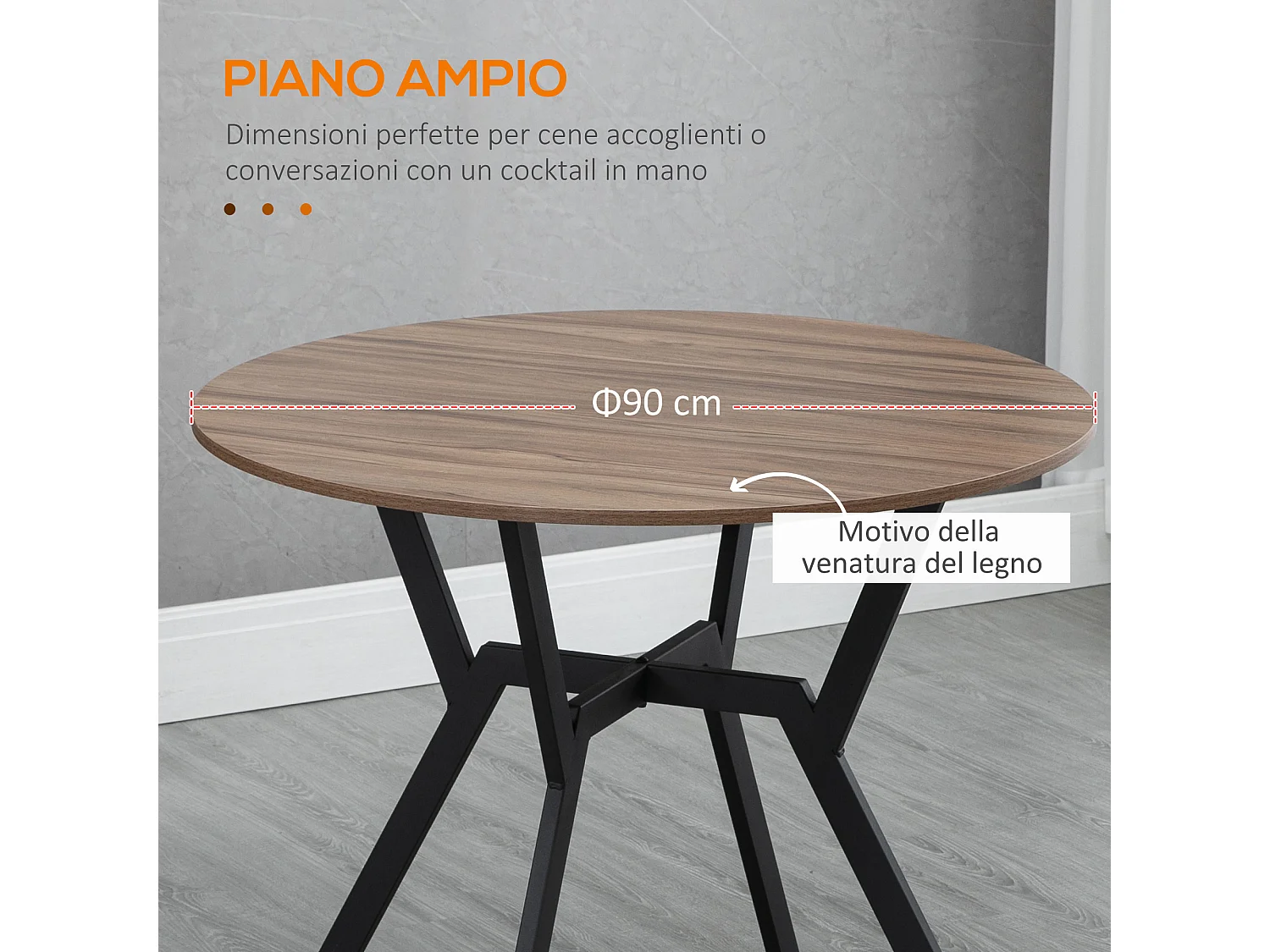 Tavolo rotondo da soggiorno per 2 in legno e acciaio nero marrone