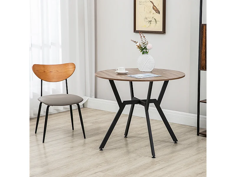 Tavolo rotondo da soggiorno per 2 in legno e acciaio nero marrone