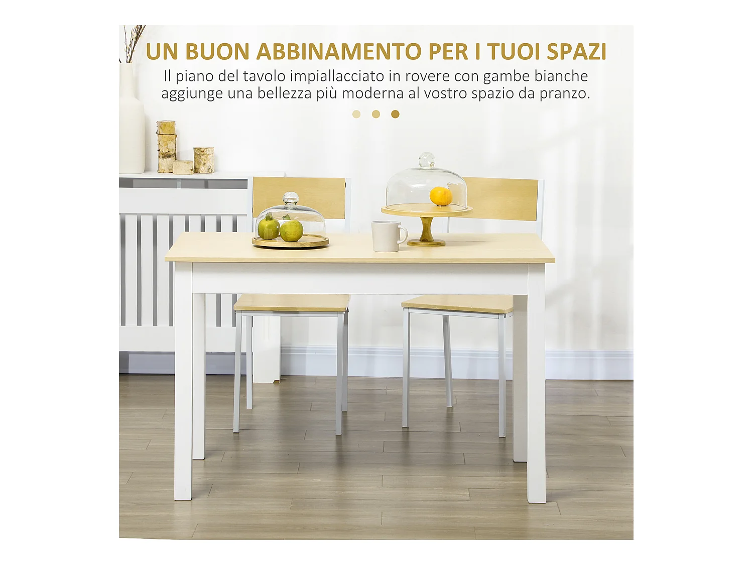Tavolo da pranzo per 4-6 persone design moderno bianco e legno