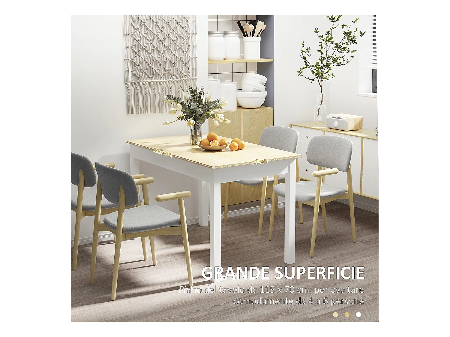 Tavolo da pranzo per 4-6 persone design moderno bianco e legno