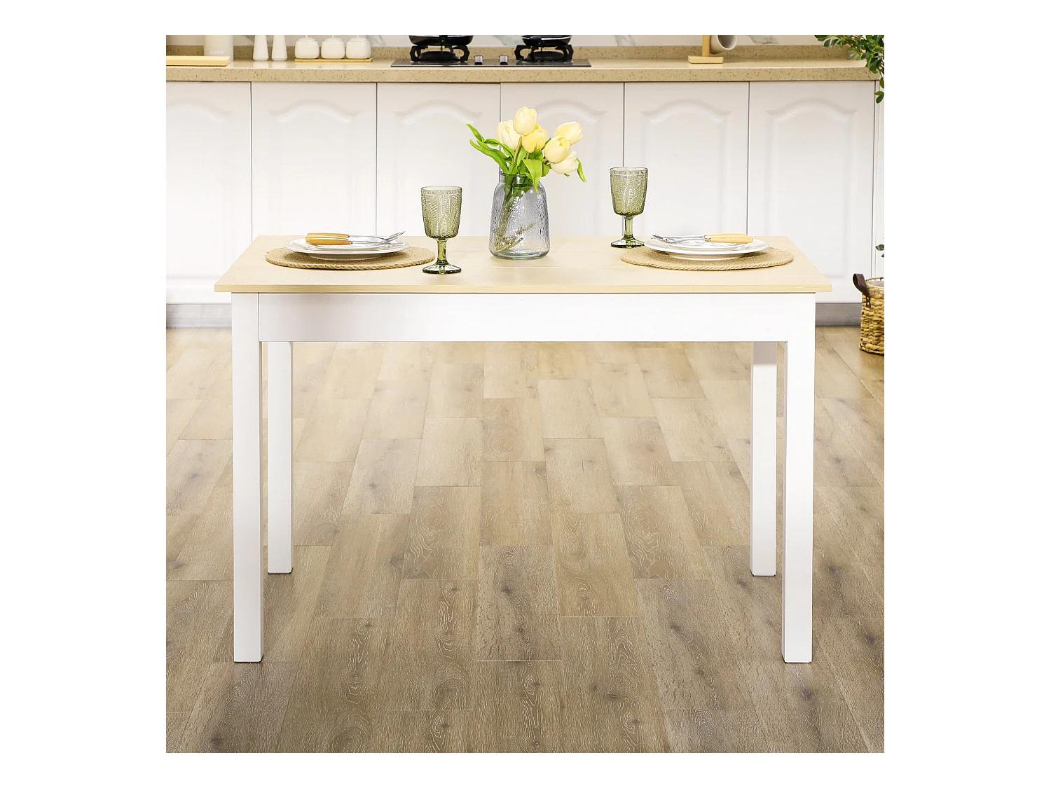 Tavolo da pranzo per 4-6 persone design moderno bianco e legno