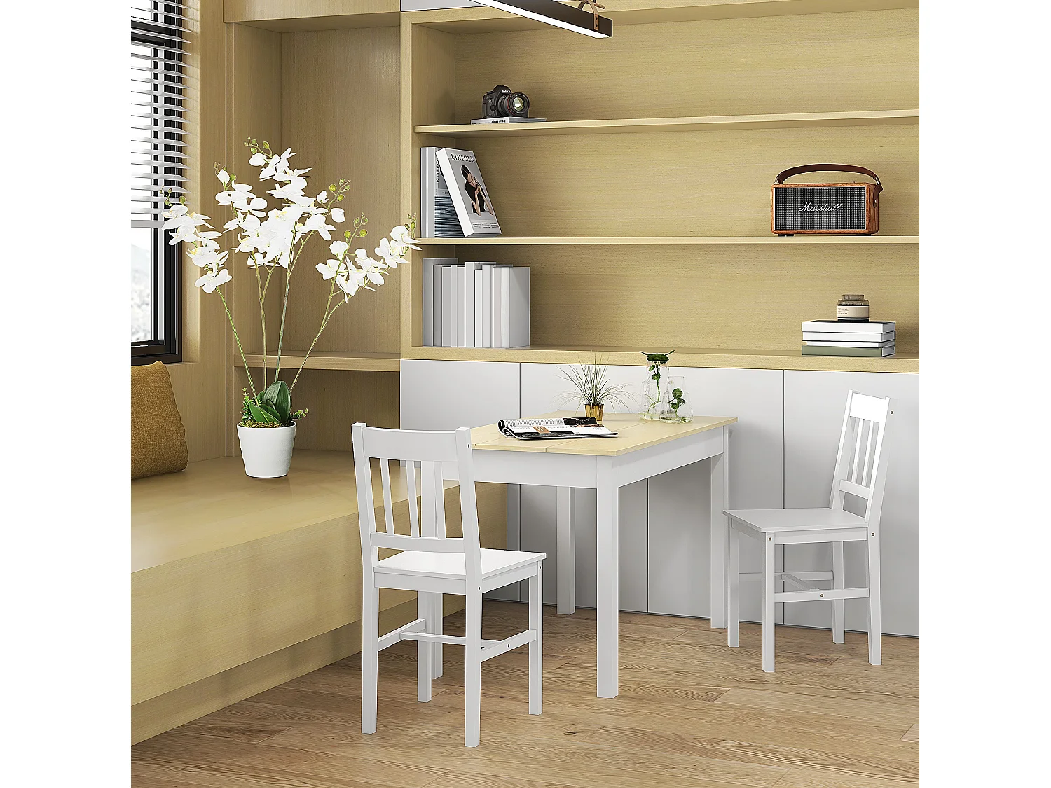 Tavolo da pranzo per 4-6 persone design moderno bianco e legno