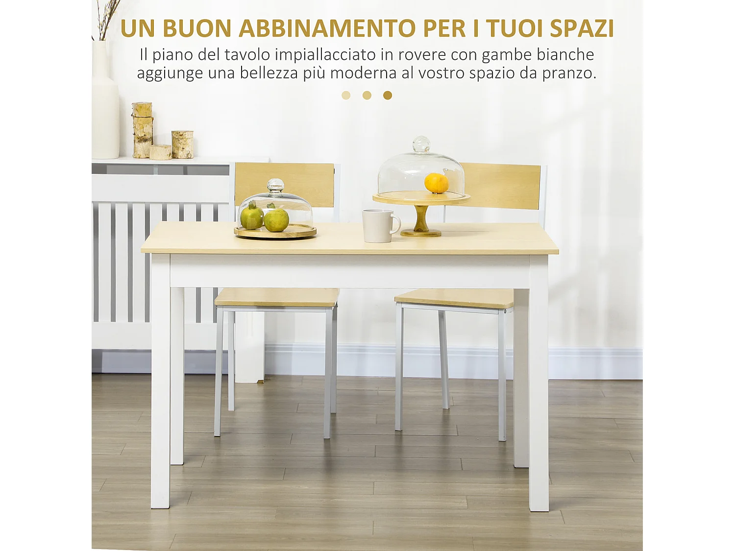 Tavolo da pranzo per 4-6 persone design moderno bianco e legno