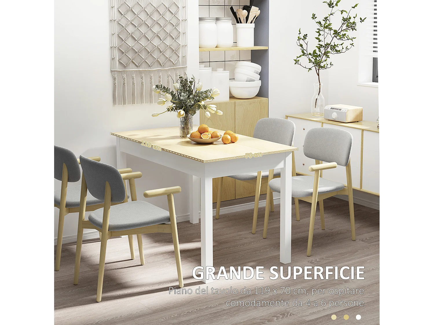 Tavolo da pranzo per 4-6 persone design moderno bianco e legno