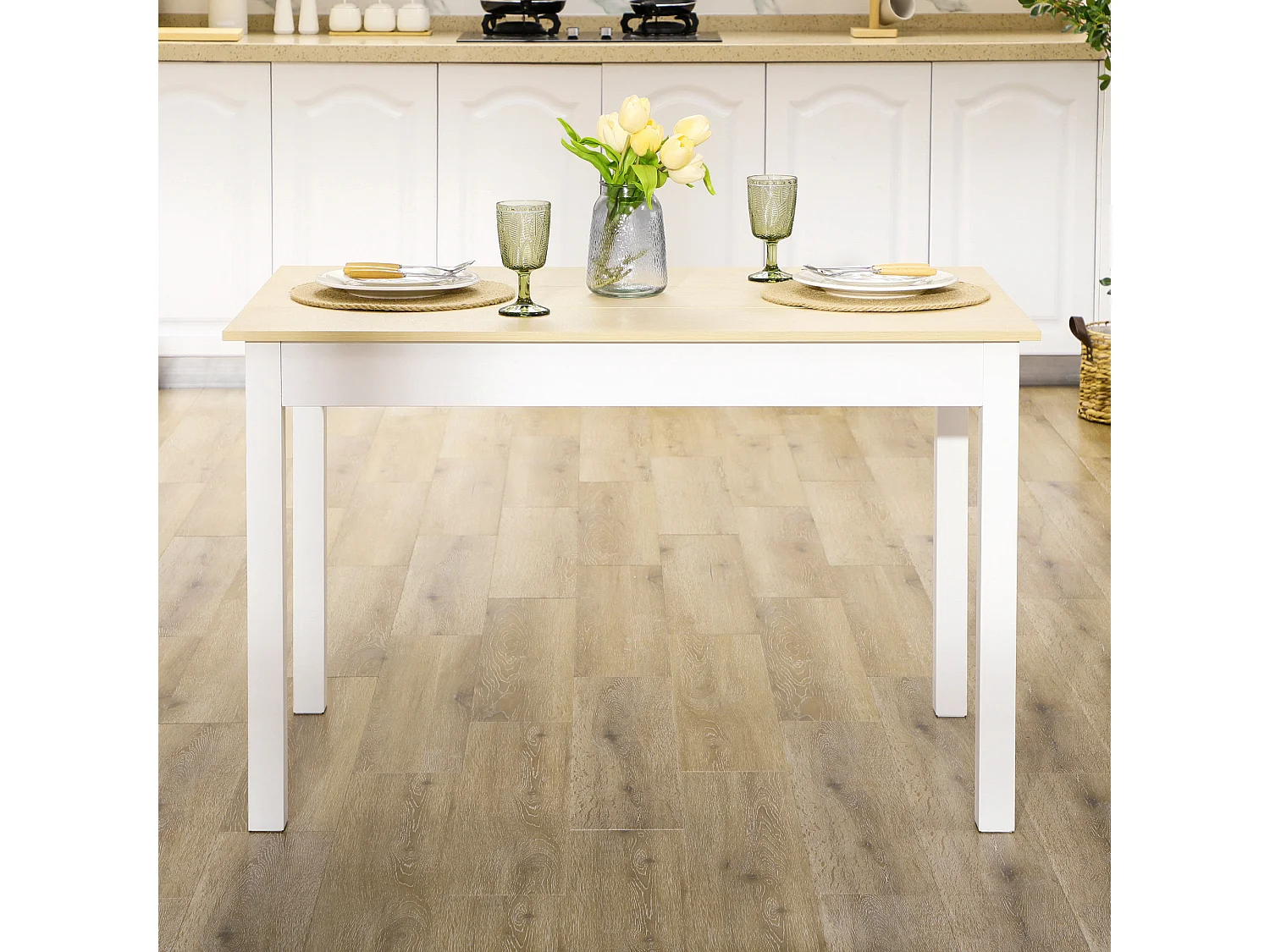 Tavolo da pranzo per 4-6 persone design moderno bianco e legno