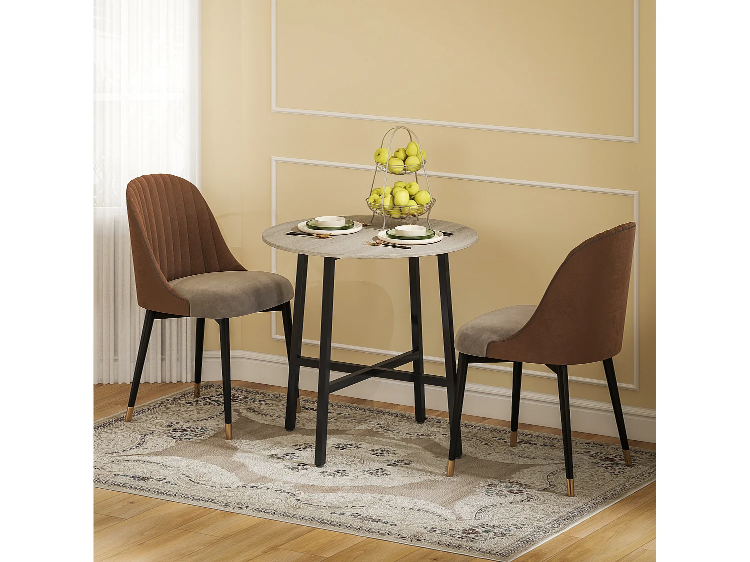 Tavolo da pranzo rotondo in stile industriale per 2 persone nero legno