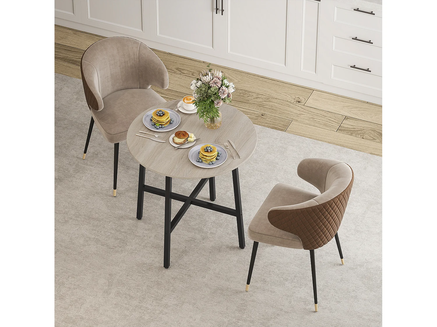 Tavolo da pranzo rotondo in stile industriale per 2 persone nero legno