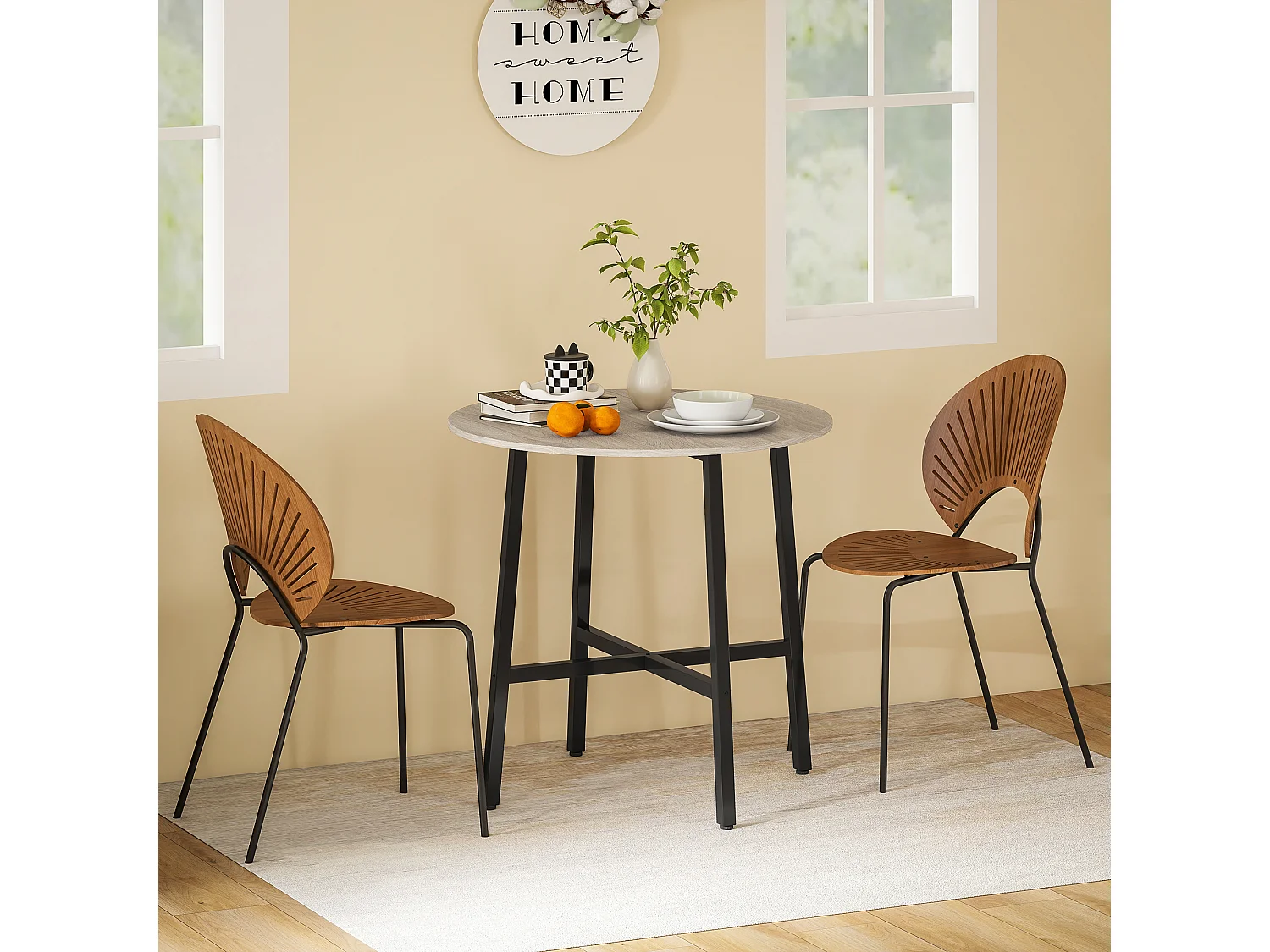 Tavolo da pranzo rotondo in stile industriale per 2 persone nero legno