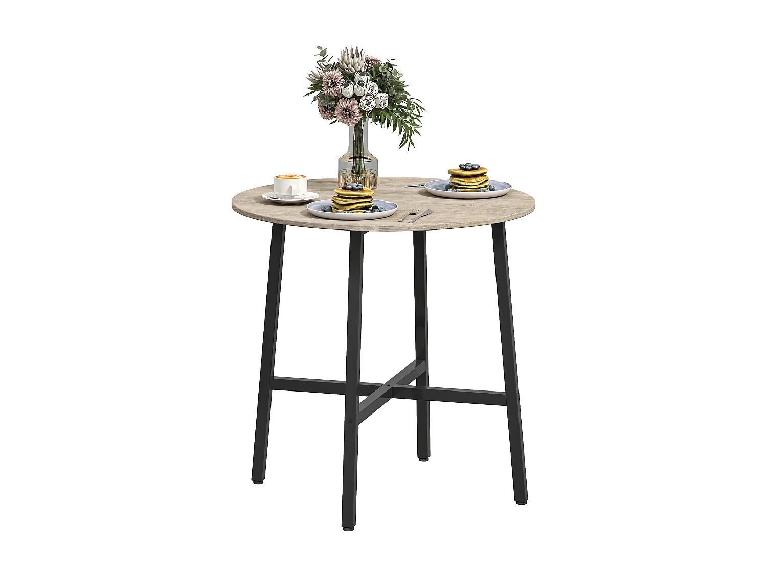 Tavolo da pranzo rotondo in stile industriale per 2 persone nero legno