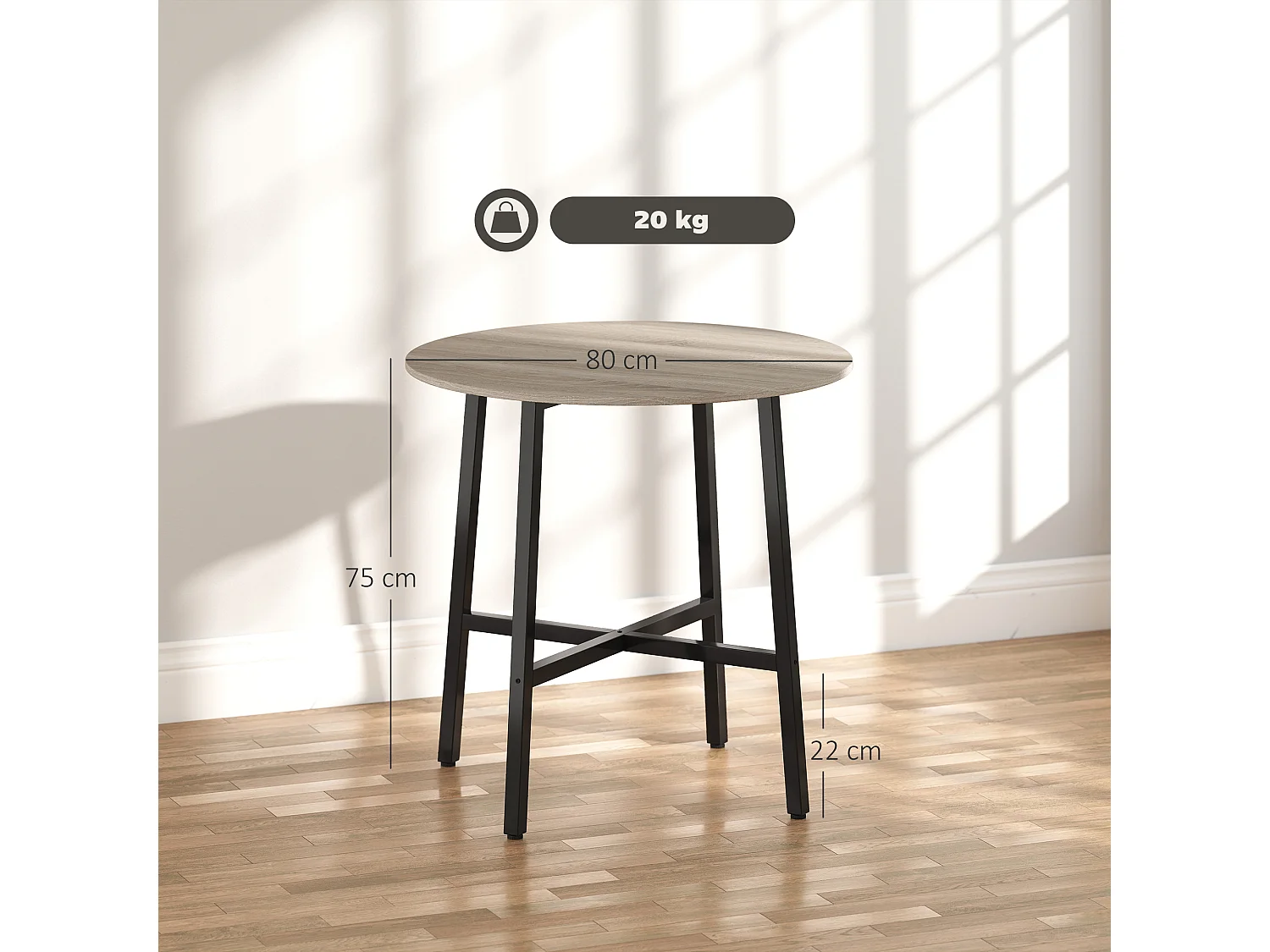 Tavolo da pranzo rotondo in stile industriale per 2 persone nero legno