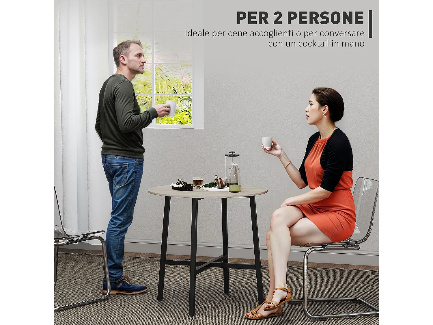 Tavolo da pranzo rotondo in stile industriale per 2 persone nero legno