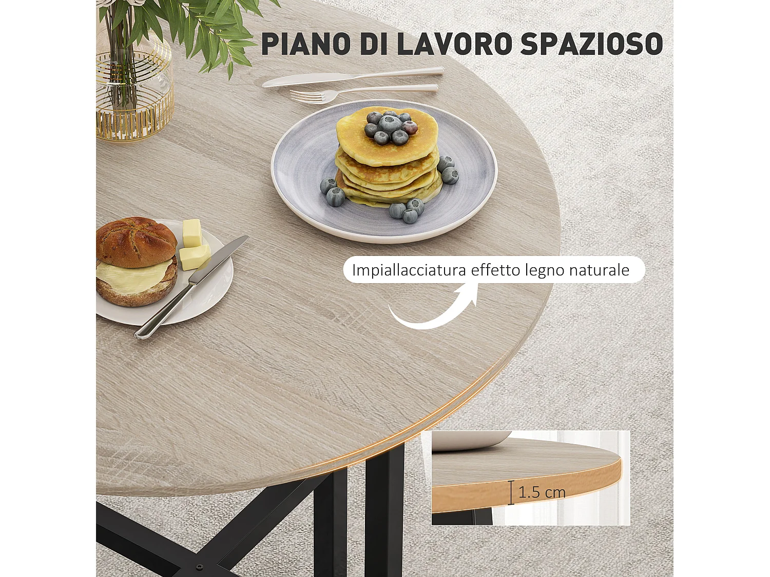 Tavolo da pranzo rotondo in stile industriale per 2 persone nero legno