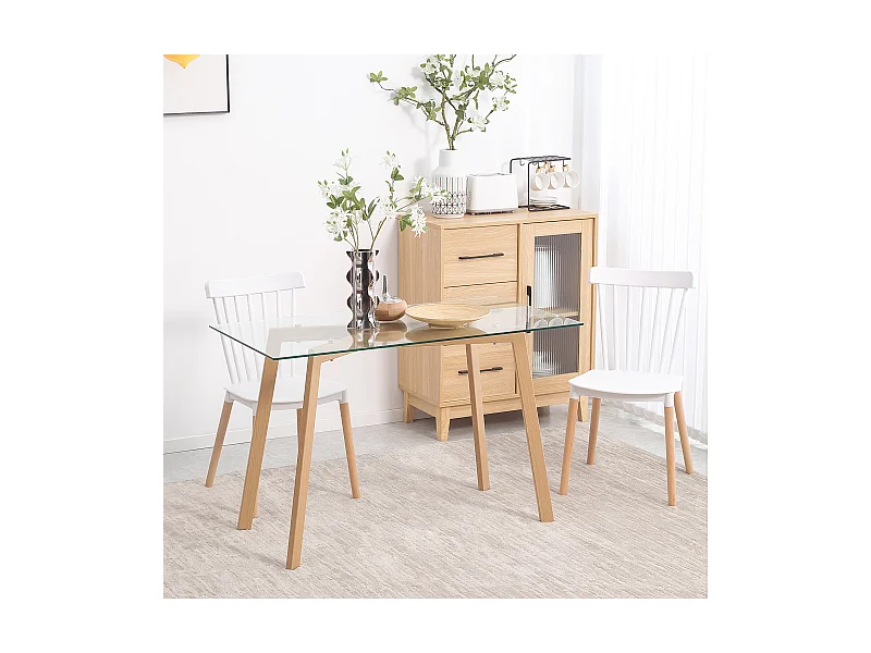 Tavolo da pranzo rettangolare per 4 persone in acciaio e vetro