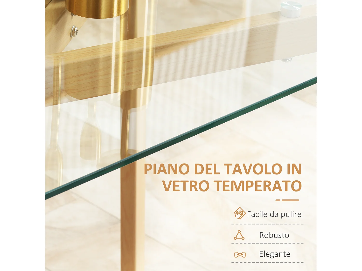 Tavolo da pranzo rettangolare per 4 persone in acciaio e vetro