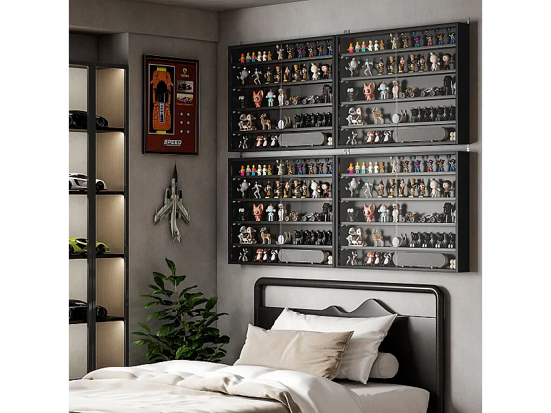 Vetrinetta per collezionismo 4 mensole regolabili 80x9.5x60cm