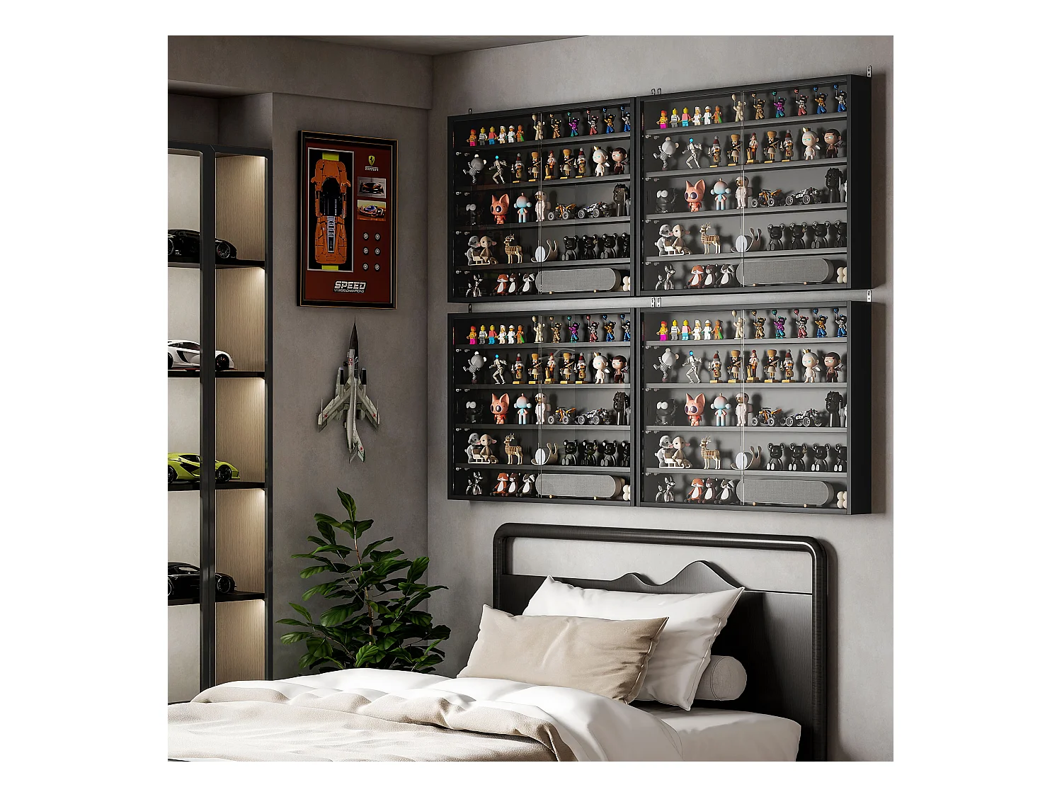 Vetrinetta per collezionismo 4 mensole regolabili 80x9.5x60cm