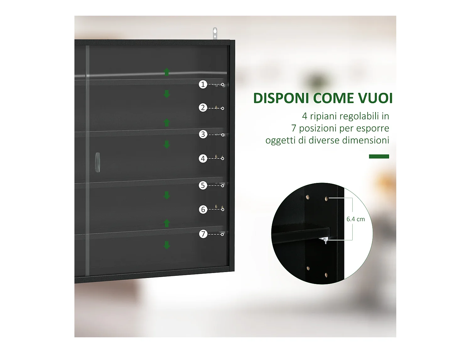 Vetrinetta per collezionismo 4 mensole regolabili 80x9.5x60cm