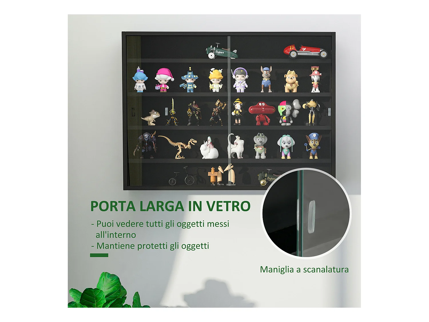 Vetrinetta per collezionismo 4 mensole regolabili 80x9.5x60cm