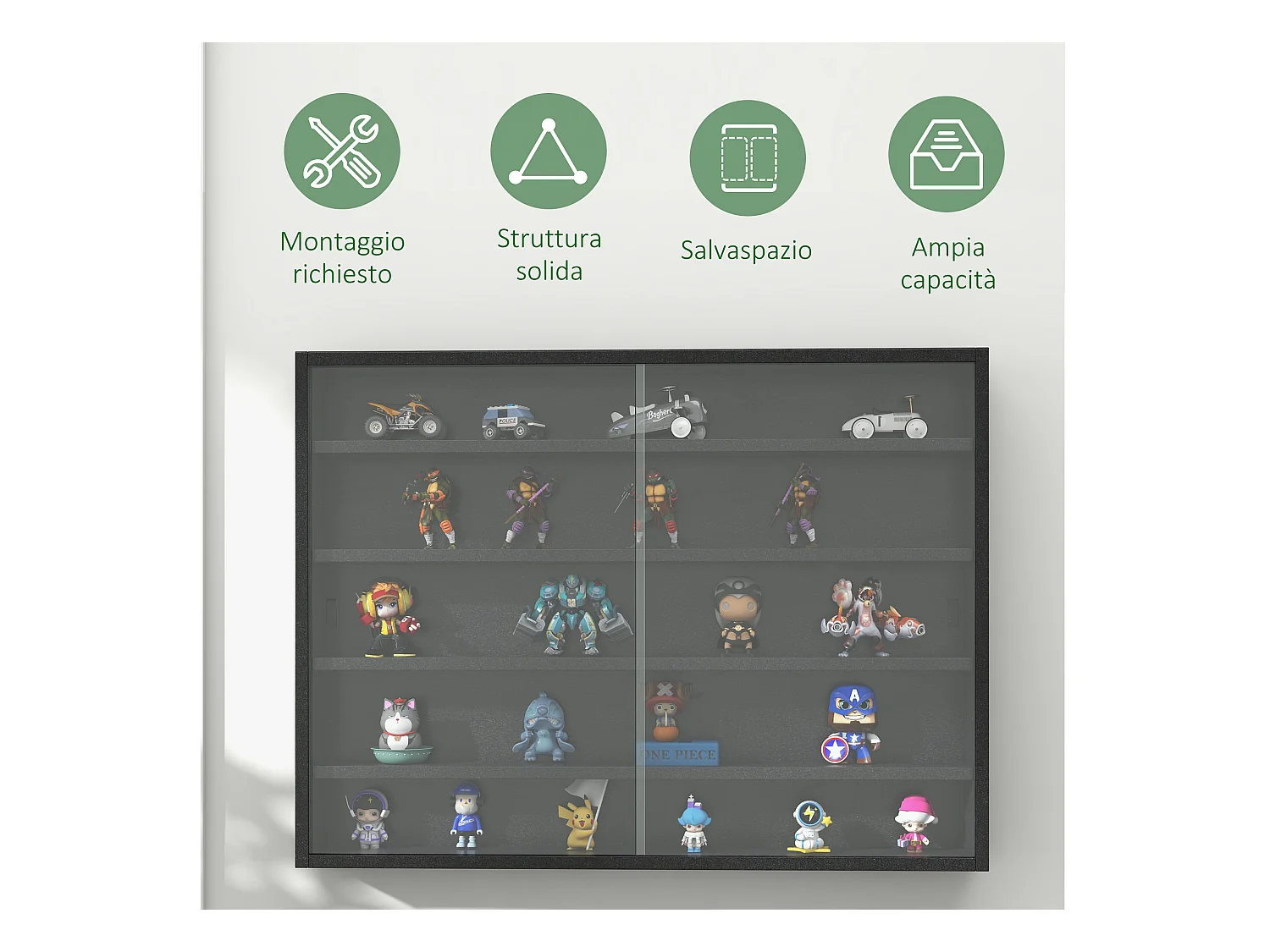 Vetrinetta per collezionismo 4 mensole regolabili 80x9.5x60cm