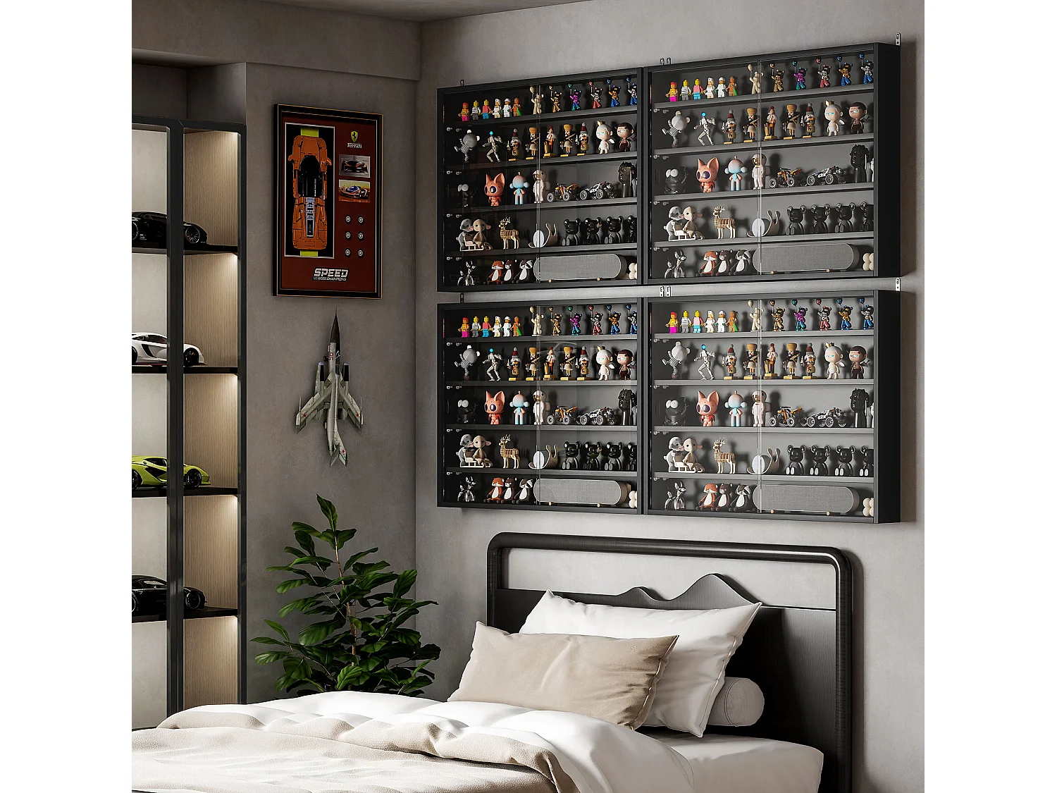 Vetrinetta per collezionismo 4 mensole regolabili 80x9.5x60cm