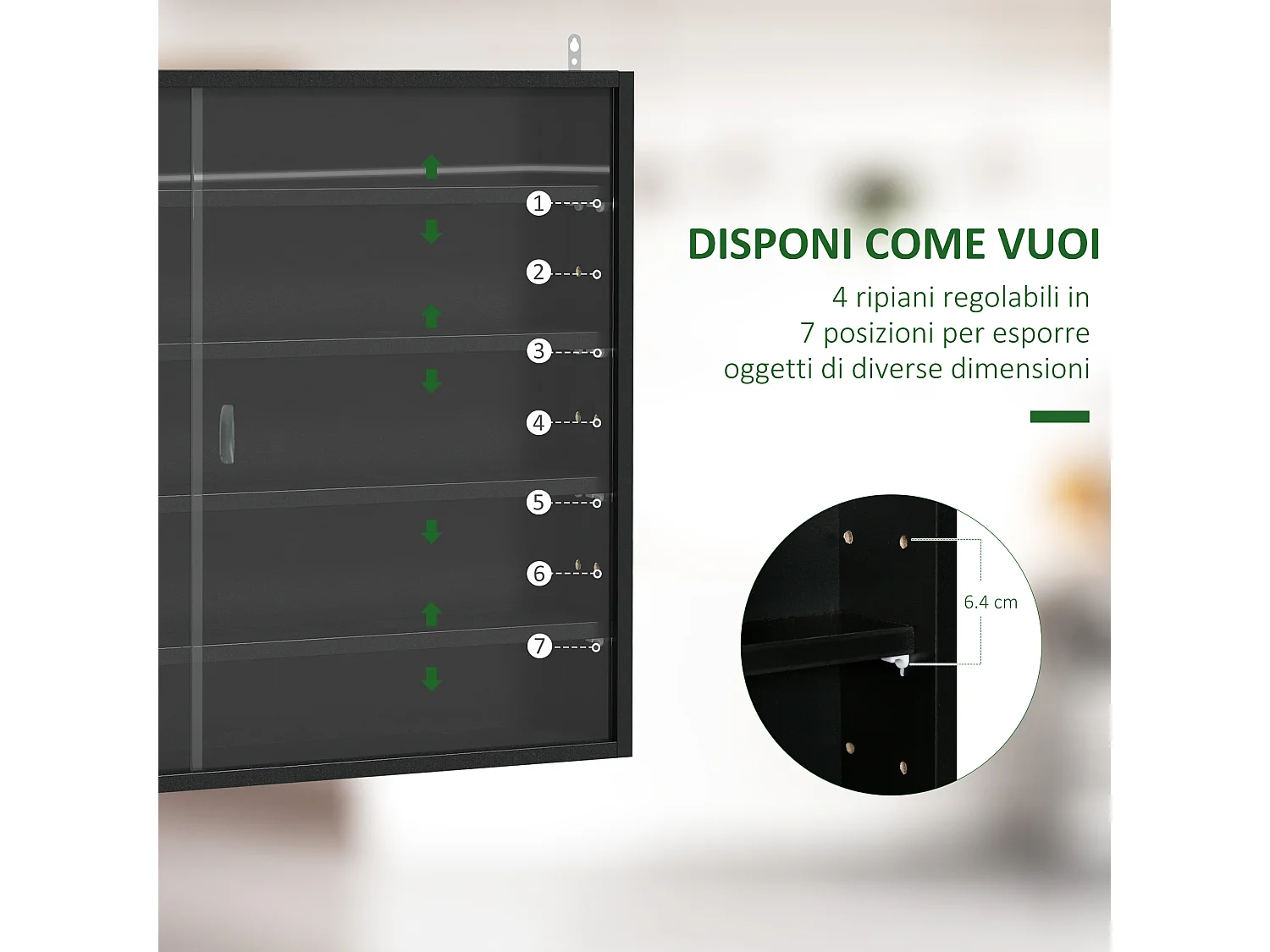 Vetrinetta per collezionismo 4 mensole regolabili 80x9.5x60cm