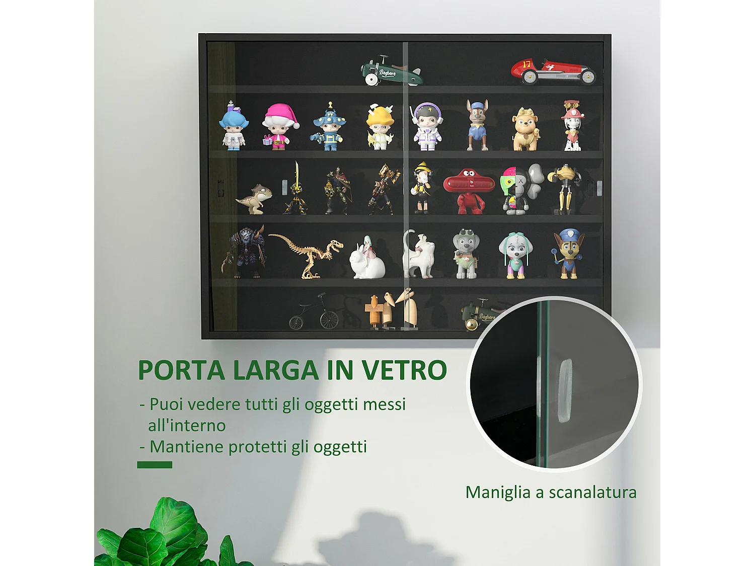 Vetrinetta per collezionismo 4 mensole regolabili 80x9.5x60cm