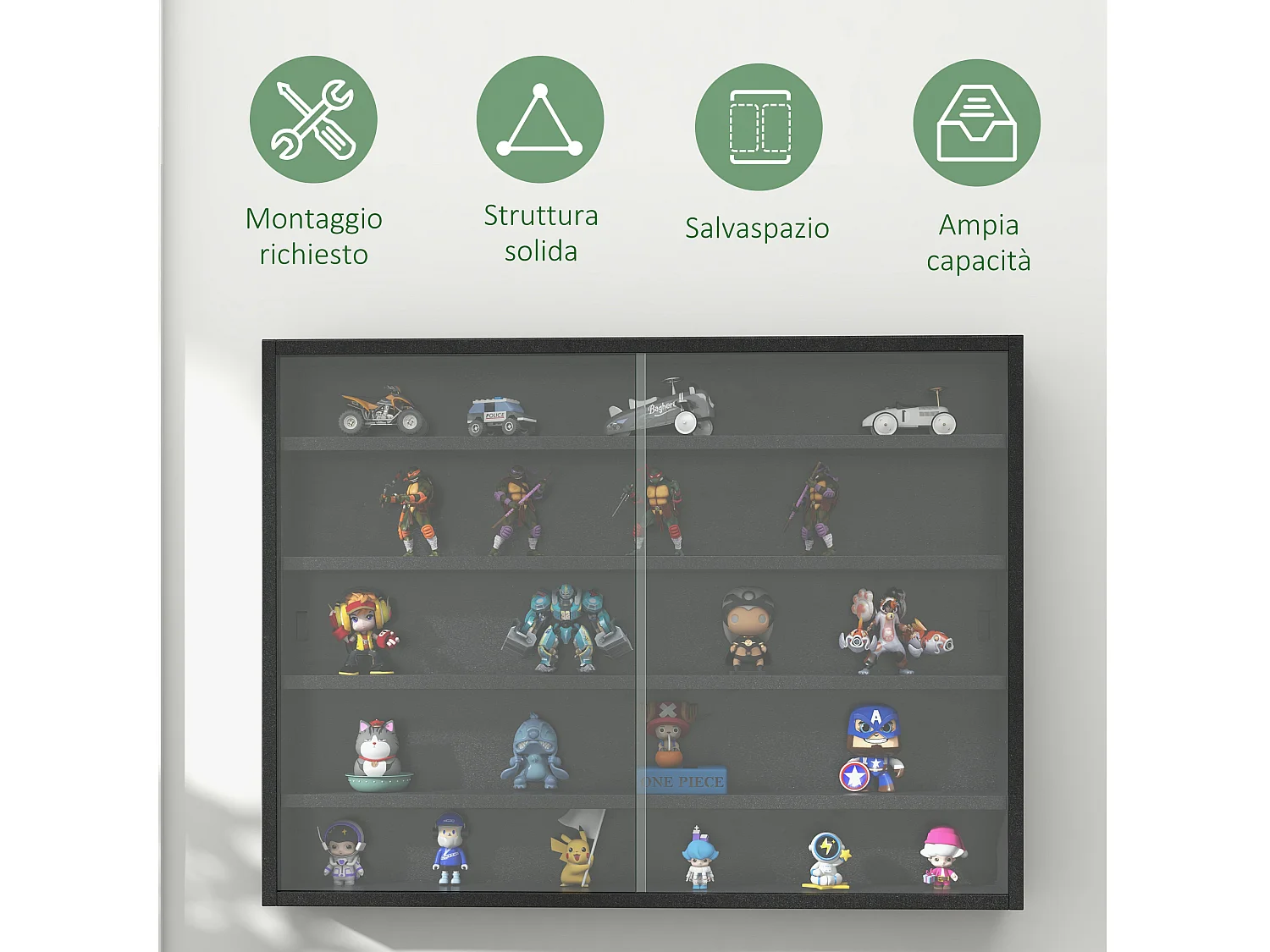 Vetrinetta per collezionismo 4 mensole regolabili 80x9.5x60cm