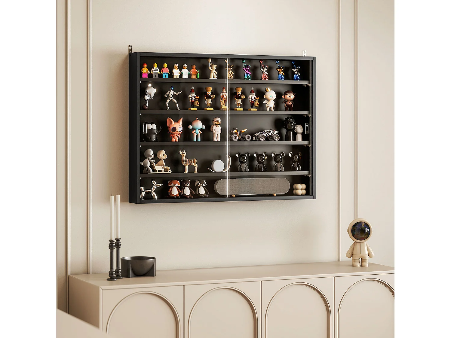 Vetrinetta per collezionismo 4 mensole regolabili 80x9.5x60cm