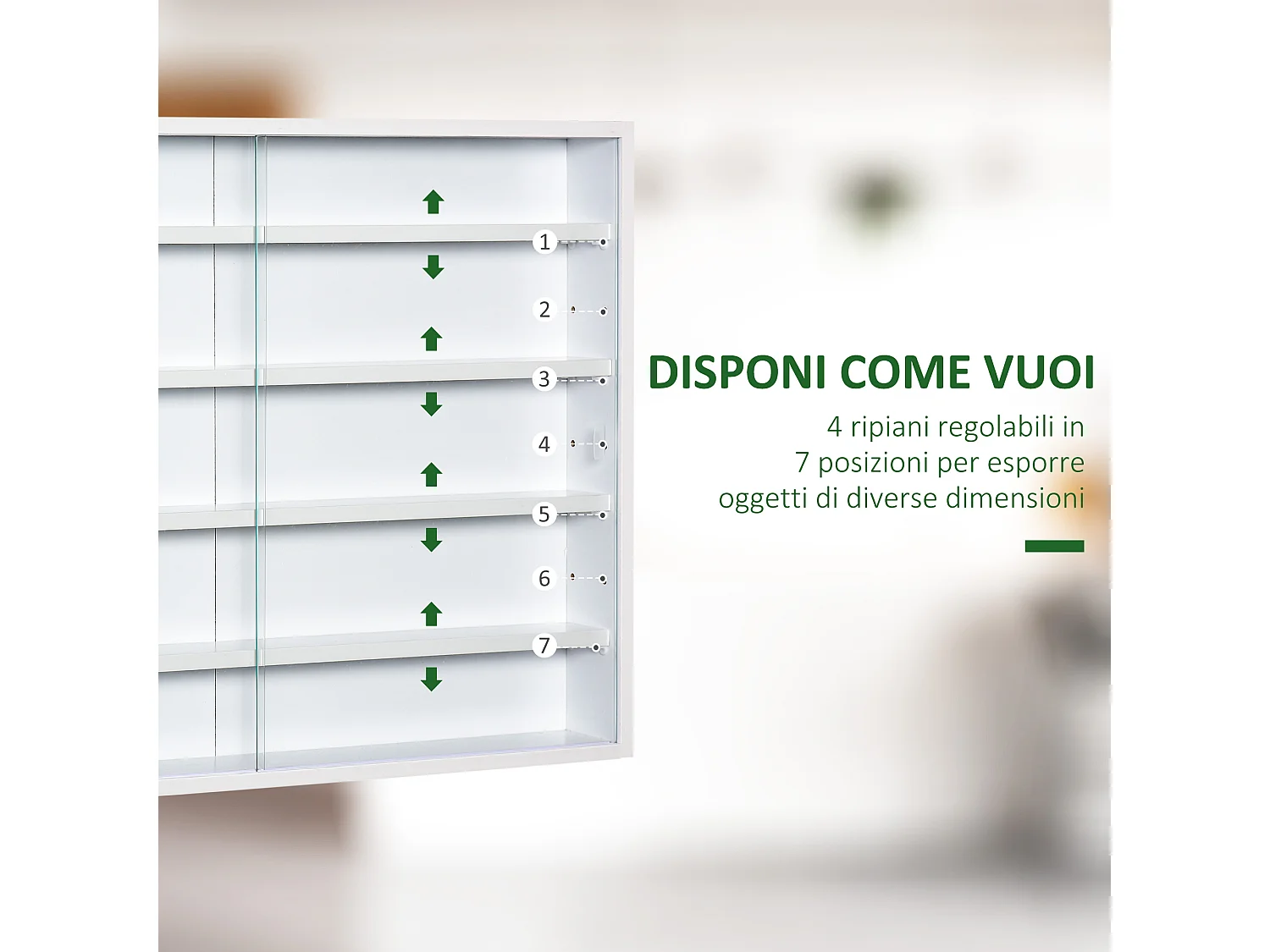 Vetrinetta per collezionismo 4 mensole regolabili 80x9.5x60cm