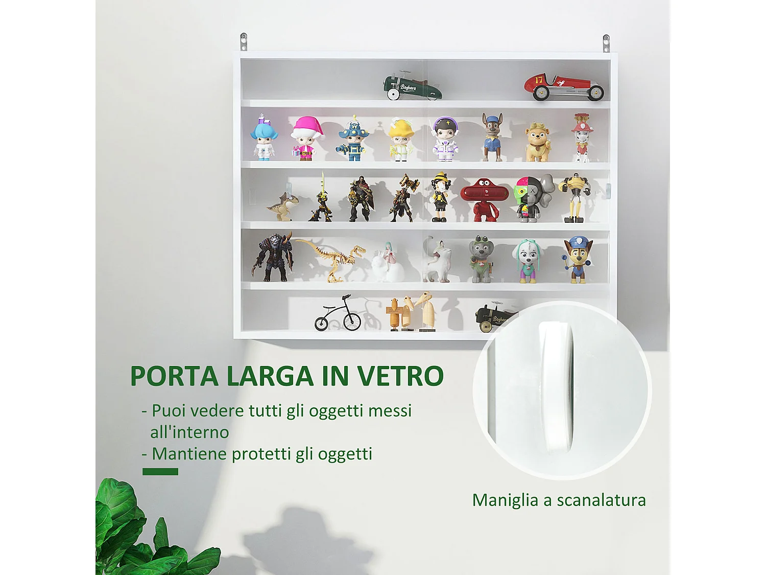 Vetrinetta per collezionismo 4 mensole regolabili 80x9.5x60cm