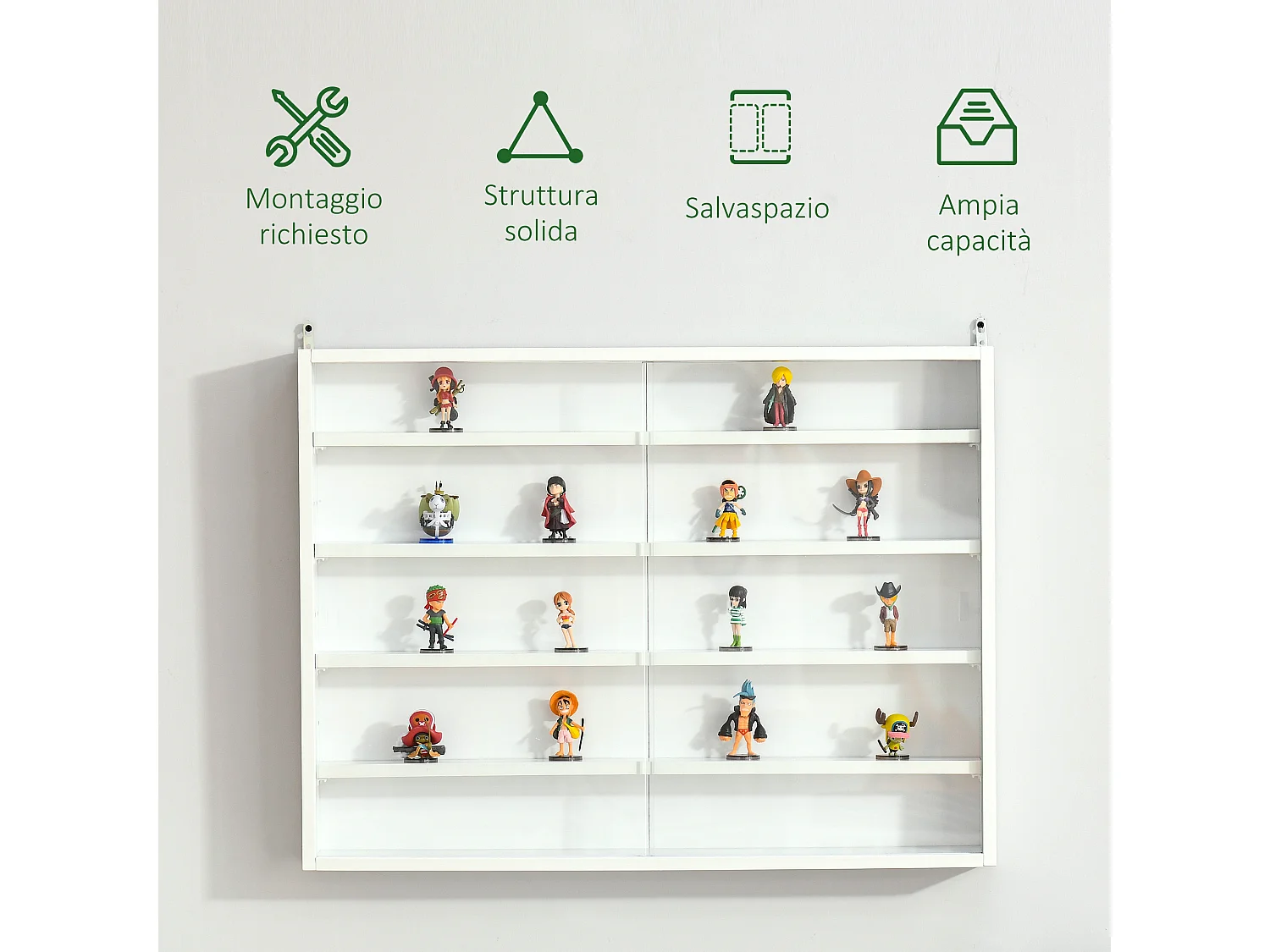 Vetrinetta per collezionismo 4 mensole regolabili 80x9.5x60cm