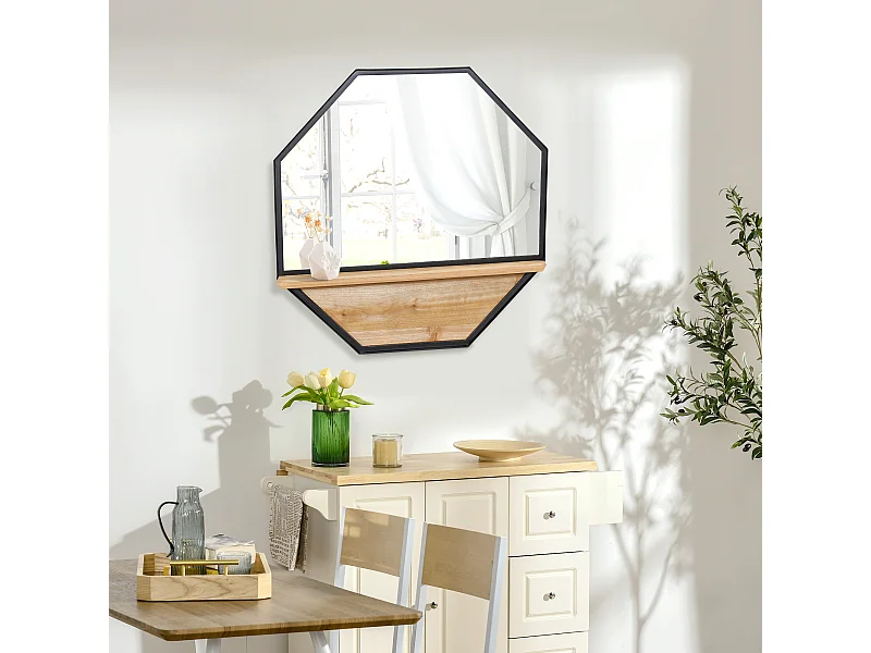 Specchio da parete ottagonale in metallo e legno 61x61cm nero