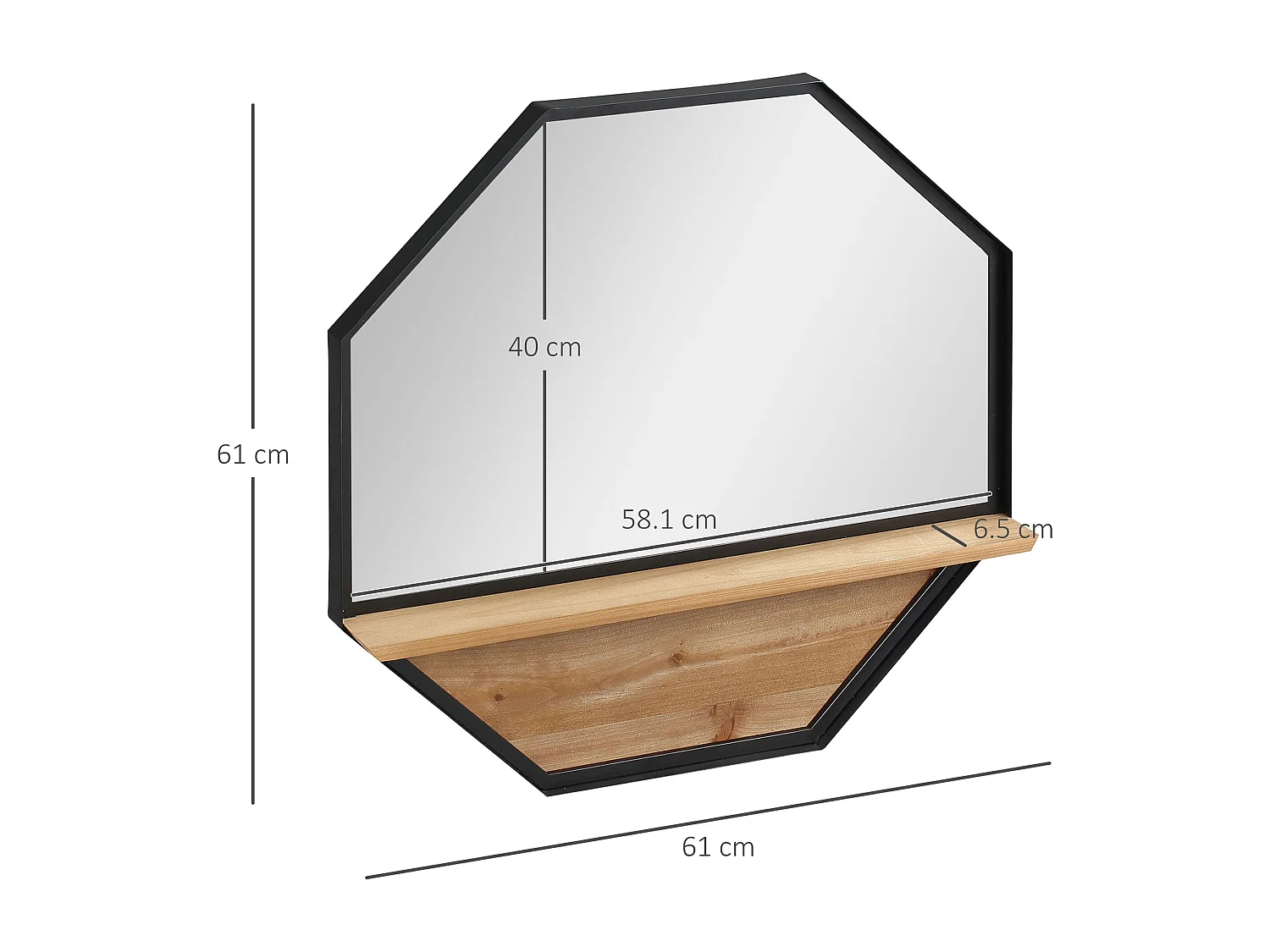 Specchio da parete ottagonale in metallo e legno 61x61cm nero