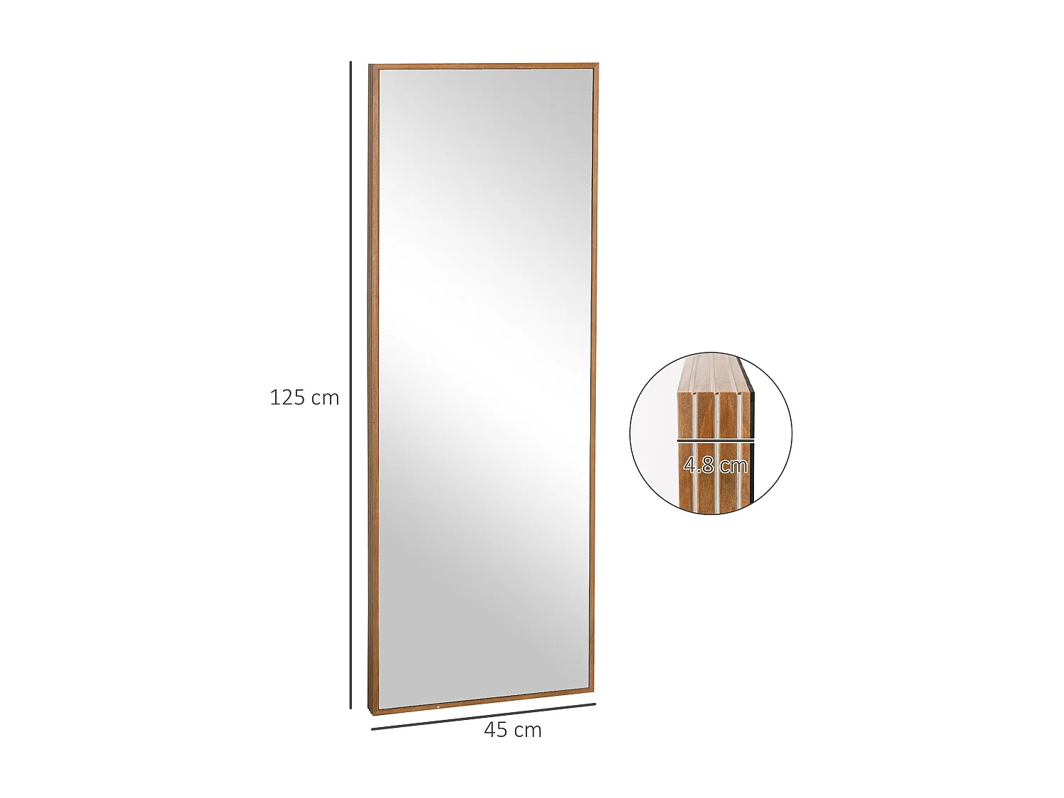 Specchio da parete in legno di pino e ganci inclusi 45x125cm