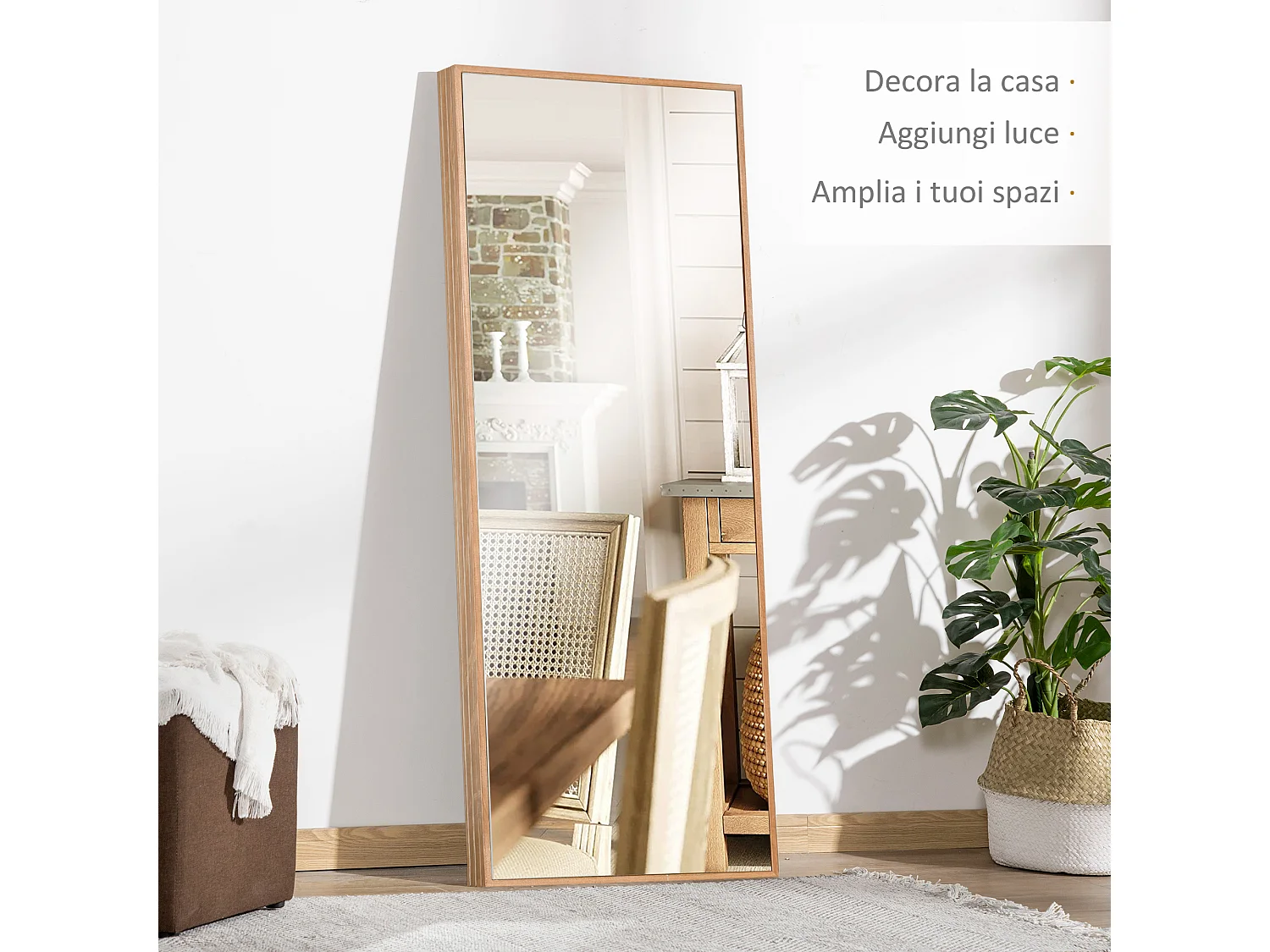 Specchio da parete in legno di pino e ganci inclusi 45x125cm