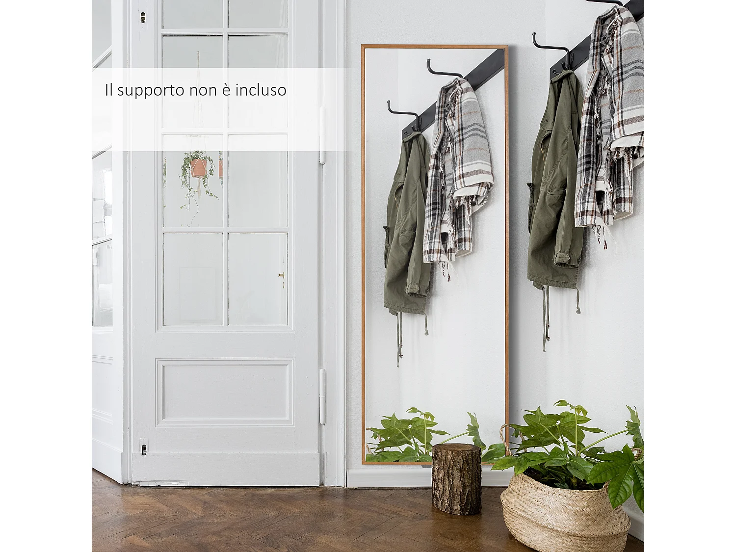 Specchio da parete in legno di pino e ganci inclusi 45x125cm