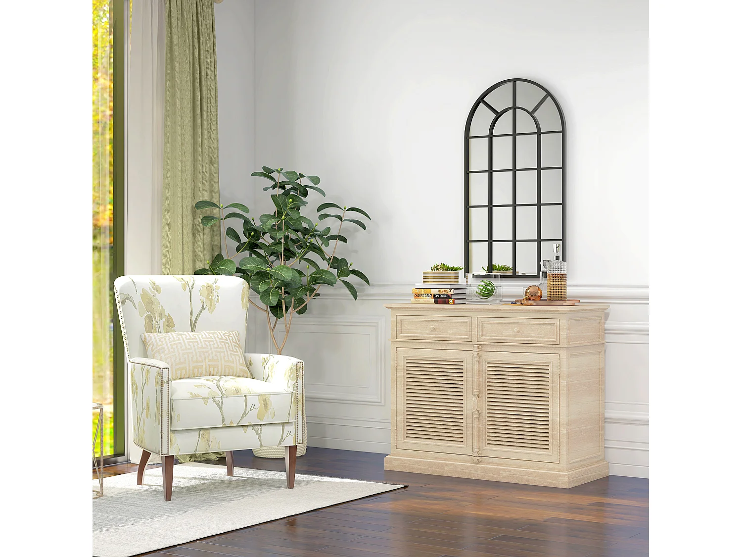 Specchio ad arco con montaggio a parete in vetro e metallo nero