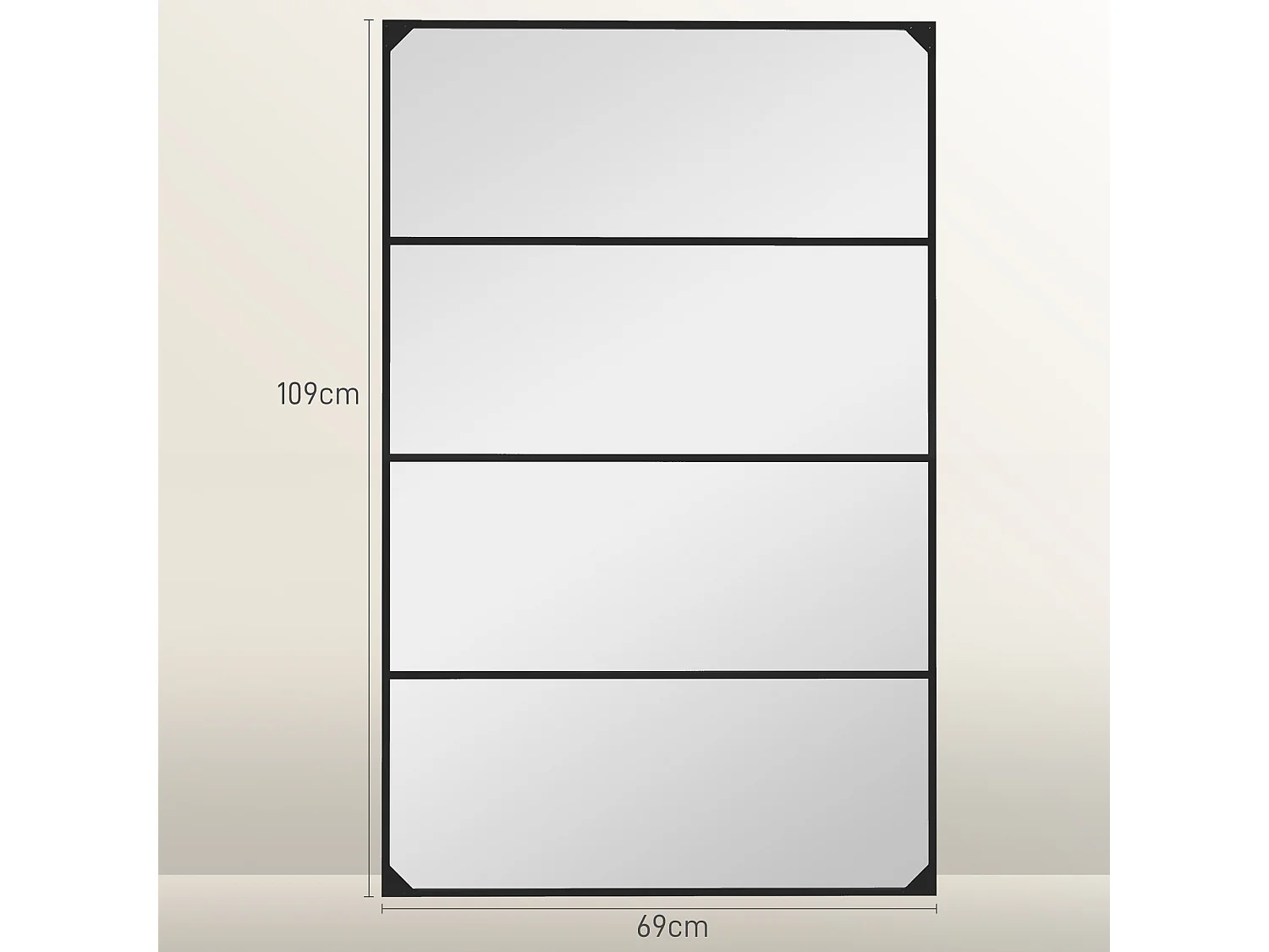 Specchio da parete in stile industriale con 4 ganci 109x2x69 cm nero