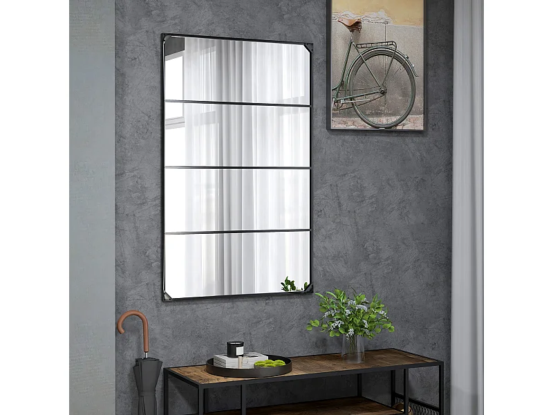 Specchio da parete in stile industriale con 4 ganci 109x2x69 cm nero
