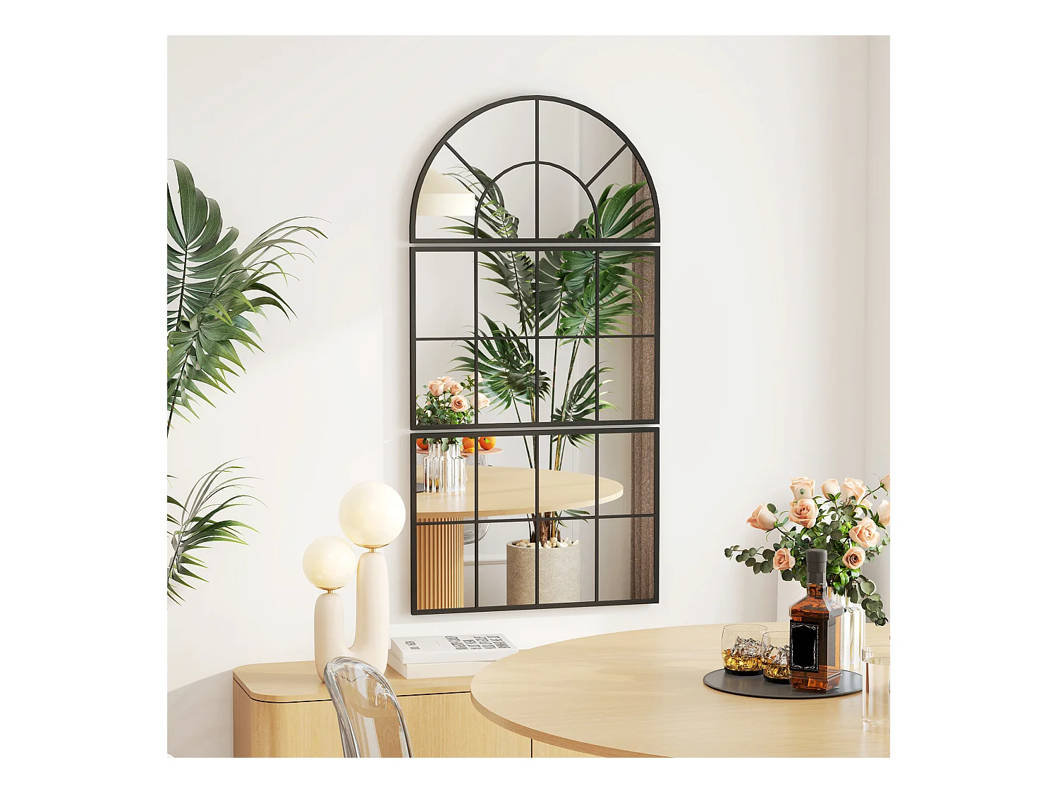 Specchio da parete ad arco stile finestra 76x43cm nero