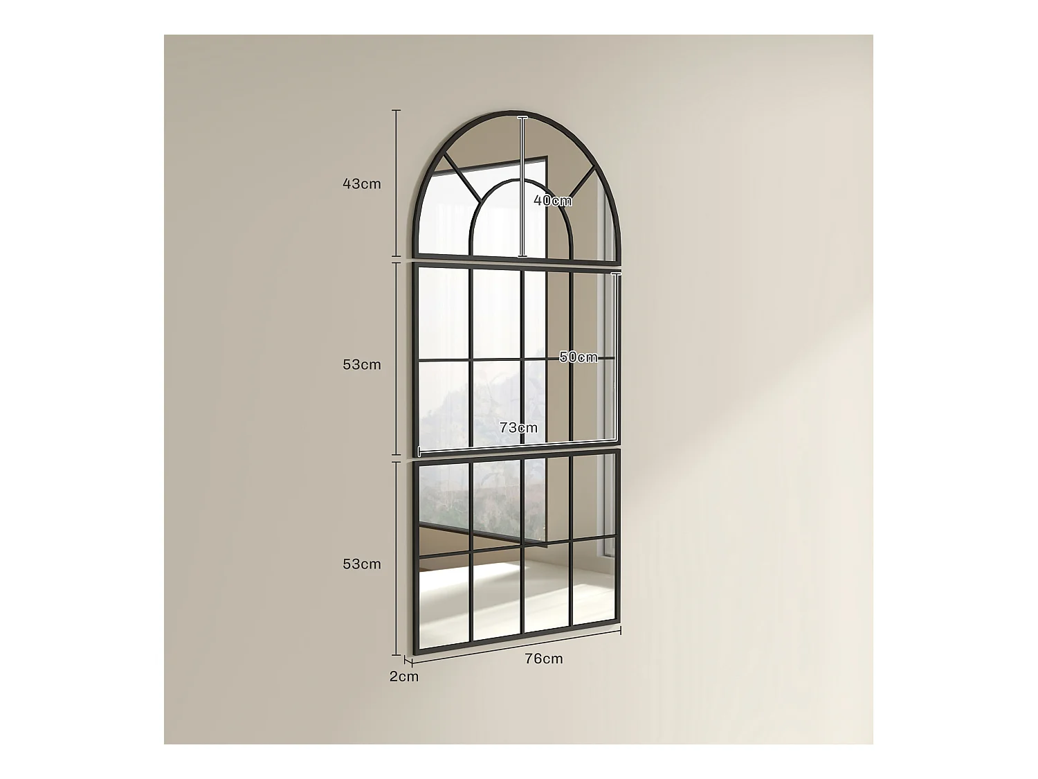 Specchio da parete ad arco stile finestra 76x43cm nero